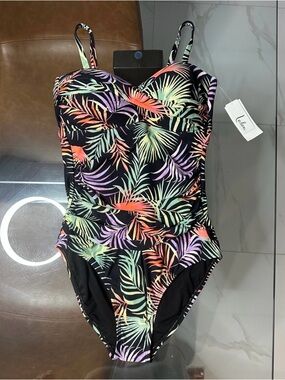 One-Piece Swimwear - Black Tropical Palm Print